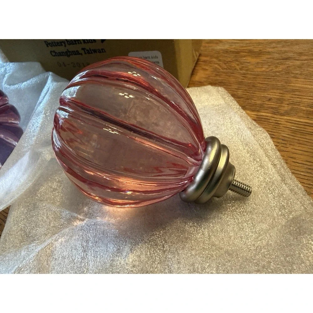 Pottery Barn Kids Round Pink Tinted Glass Curtain Rod Finials Set of 2